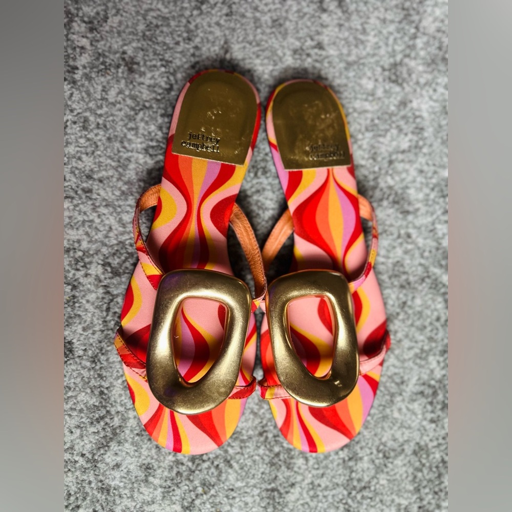 Women's Jeffery Campbell Linques Slide Sandals 10 abstract print
